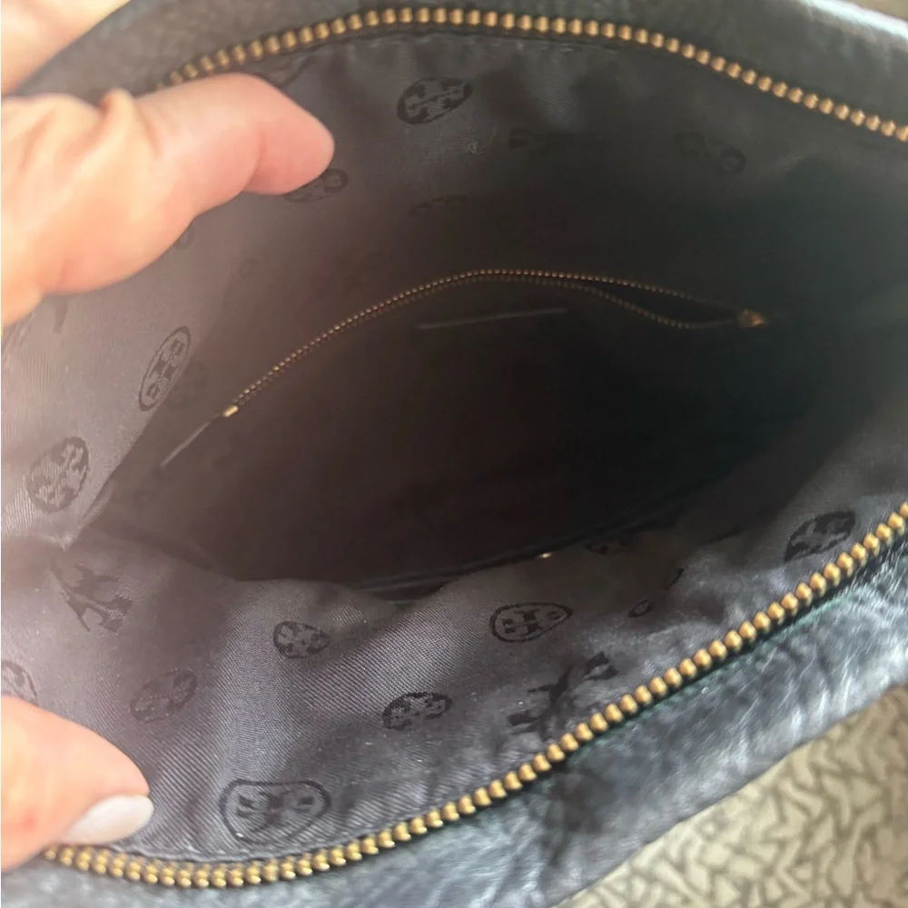 Tory Burch Fold Over Black Leather Crossbody